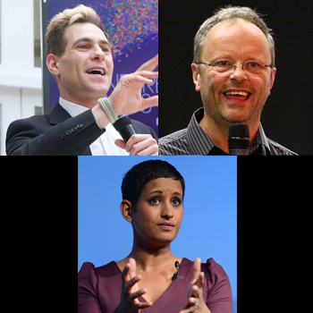 Clockwise from top left: Lee Nelson, Robert Llewelyn and Naga Munchetty